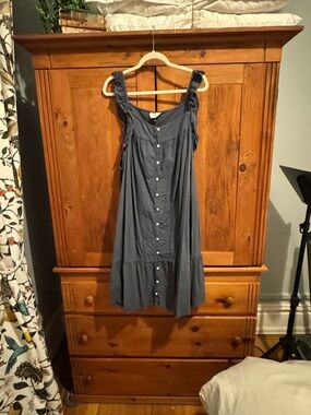 Universal Thread Blue Button-Front Sundress with Ruffle Straps